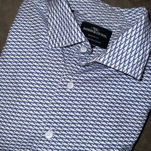Rodd & Gunn Sports Fit Men Short Sleeve Button Down Shirt Large Blue Fish Print